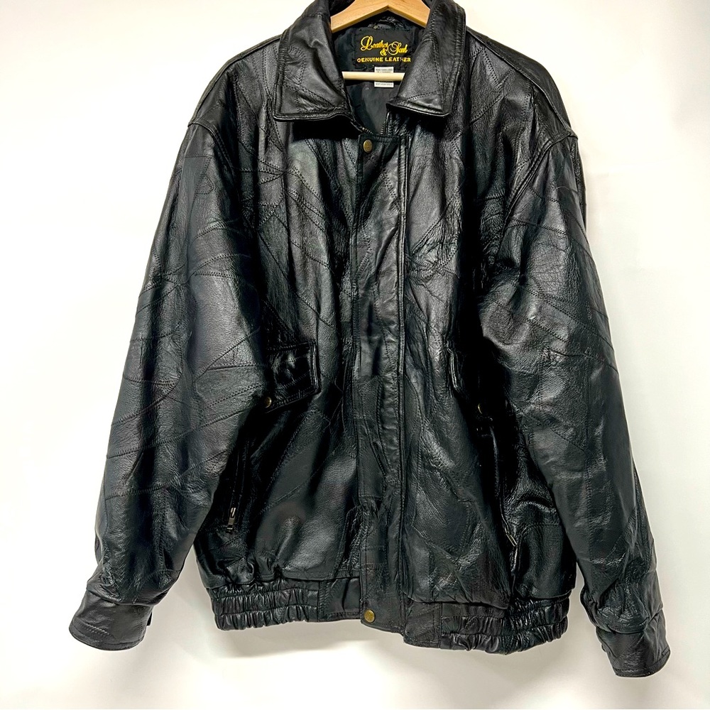 Black Leather Jacket Men’s patchwork XL black leather and soul brand